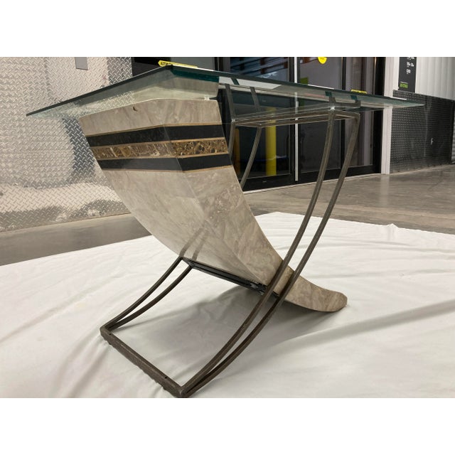 Maitland - Smith 1980s Maitland-Smith Style Tessellated Stone and Iron Sculptural Base Glass Top Side End Table For Sale - Image 4 of 13