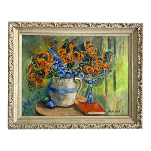 Vintage Framed Impressionist Oil Painting of Still Life With Tiger Lillies