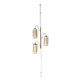 Mid Century Modern Tension Pole Lamp with Wood Accents For Sale