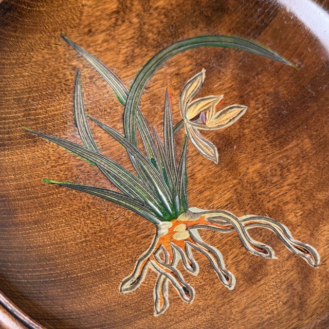 Japanese Wooden Sanuki-Bori Obon with Floral Motif, 1960s For Sale - Image 4 of 13