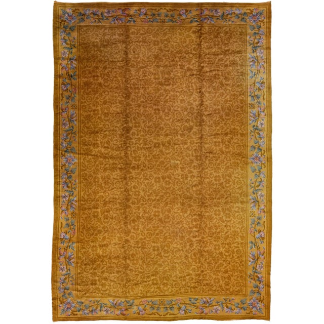 Goldenrod Antique Savonnerie Handmade Golderod Wool Rug With Allover Floral Motif For Sale - Image 8 of 8