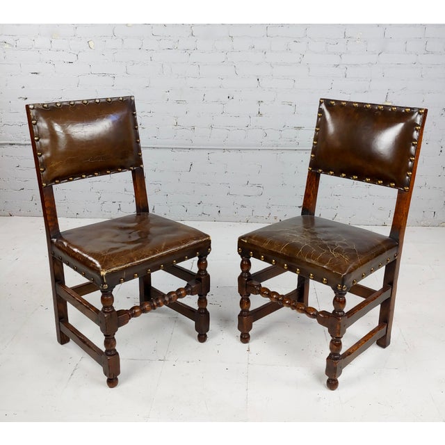 Spanish Revival Brown Leather Upholstered Dining Chairs Set of 6 Chairish