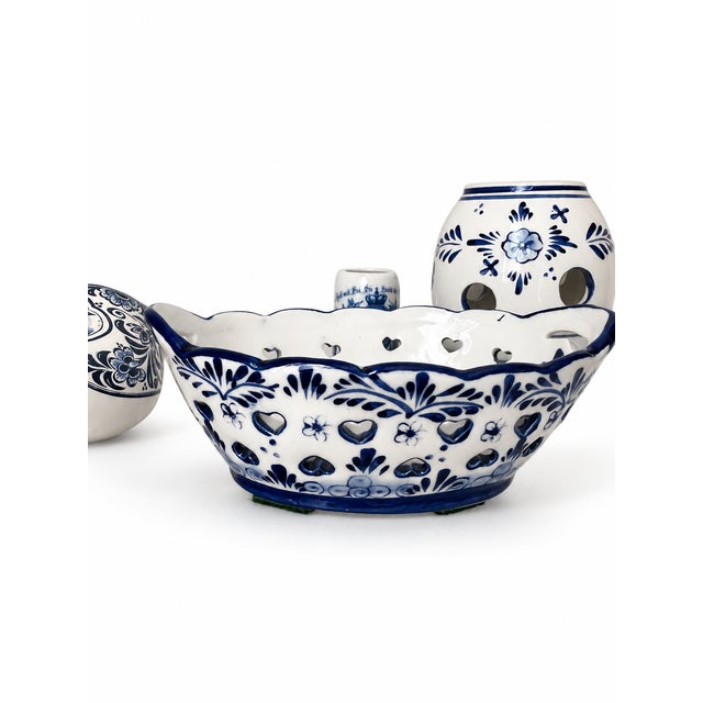 Ceramic Vintage Dutch Blue and White Delft-Style Ceramic Pottery Set of 7 For Sale - Image 7 of 11