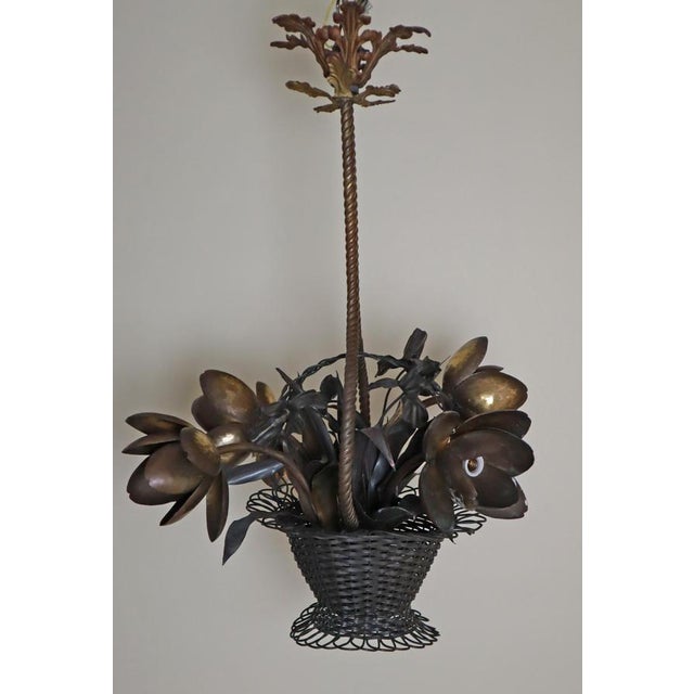 Flower Basket Chandelier in Brass and Copper, France, 1920s For Sale - Image 15 of 18