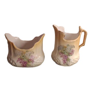 Antique Circa 1920 Porcelain Victorian Open Sugar & Creamer Set- 2 Pieces For Sale