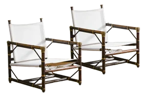 Set of McGuire San Francisco Armchairs in Wood, Fabric and Leather Ligatures, 1970s