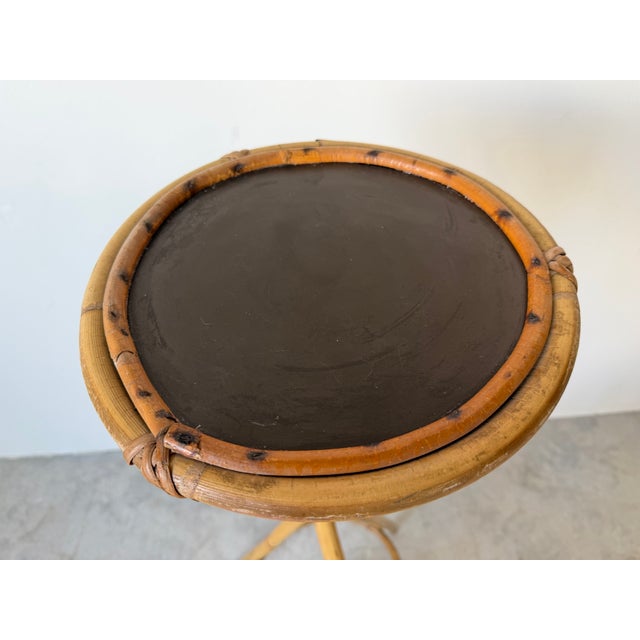 1980s Vintage Rosenthal Netter Style Coastal Bamboo & Rattan Pedestal Stand For Sale - Image 5 of 10