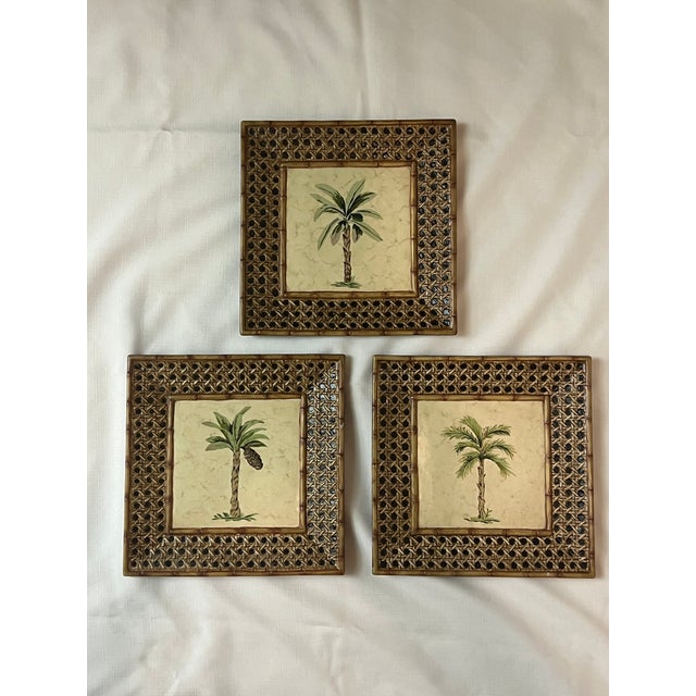 Vintage Palm Beach Regency Palm Tree Hand-Painted Decorative Plates - Set of 3 For Sale - Image 6 of 6