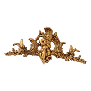 18th Century Louis XV Giltwood Ornament with Central Putto and C‑scrolls, 1800s For Sale