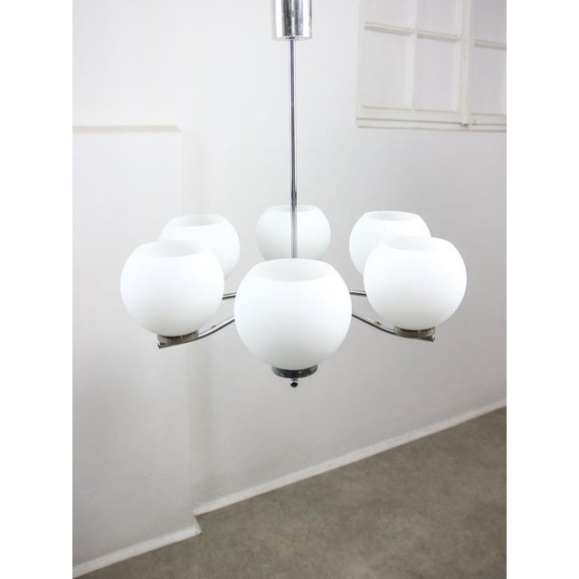 Vintage Italian Chrome and Opaline Chandelier, 1970s For Sale - Image 13 of 15