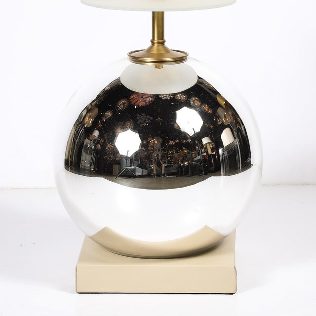 Modernist Mercury Glass Table Lamps With Leather Wrapped Bases by Lorin Marsh For Sale - Image 11 of 17