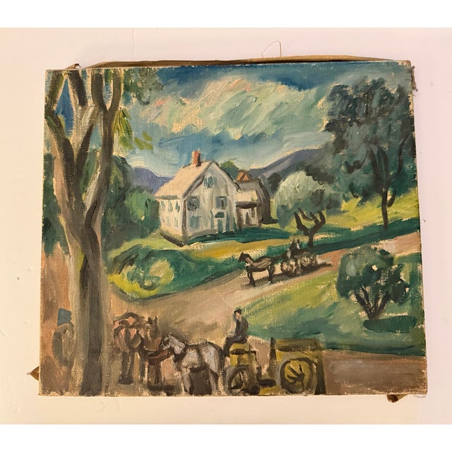 Beautiful Wpa Social Realism Style Vintage Landscape Painting For Sale - Image 4 of 17