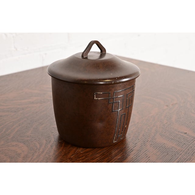 A beautiful Arts & Crafts period sterling silver on bronze lidded canister, tea caddy, or humidor cigar box By Heintz Art...