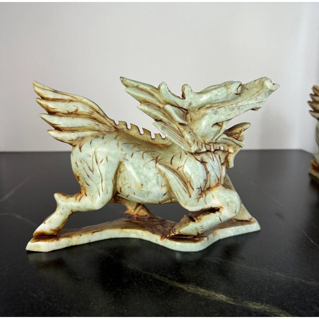 Green Antique Hand Carved Stone Qilin Pair For Sale - Image 8 of 12