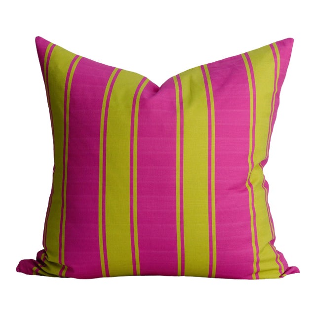 22" Riviera Stripe Pillow Cover in Magenta and Lime For Sale