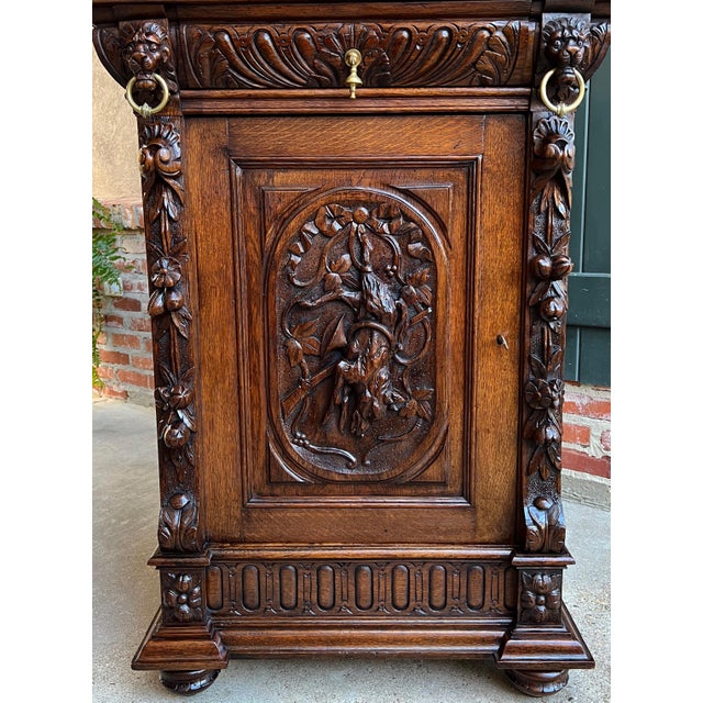 19th Century French Carved Oak Hunt Cabinet Confiturier Liquor Bar Black Forest Fox For Sale - Image 4 of 13