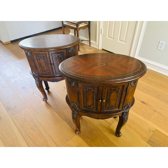 Pair of 1940s Hooker Furniture Seven Seas Oval Drum Accent Cabinet Side Tables For Sale - Image 13 of 15