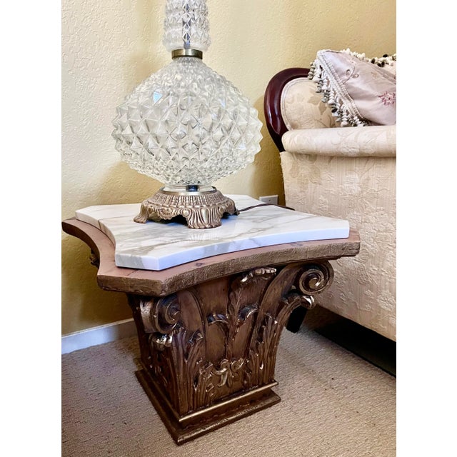 Contemporary Wood Capital With Marble Top For Sale - Image 6 of 6