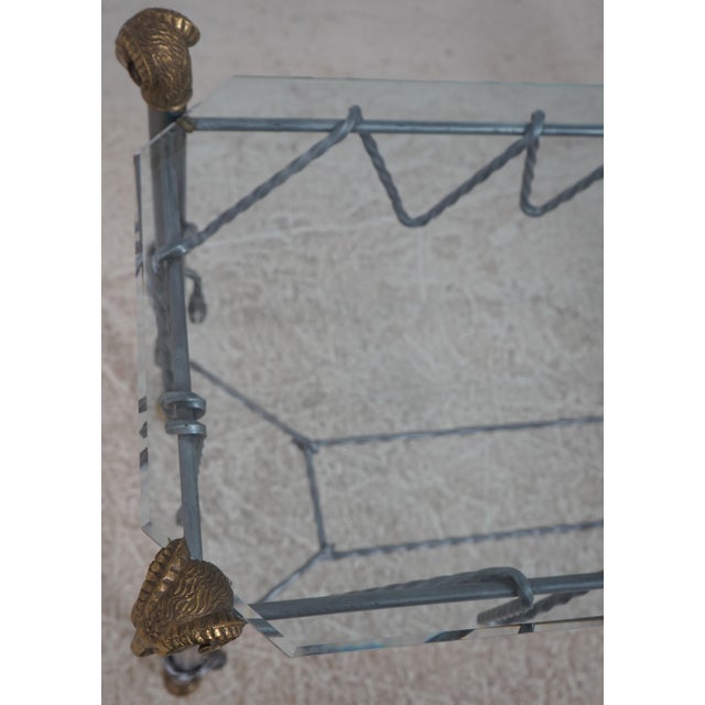 Metal Regency Style Iron Brass & Glass Top Rams Head Console Table For Sale - Image 7 of 15