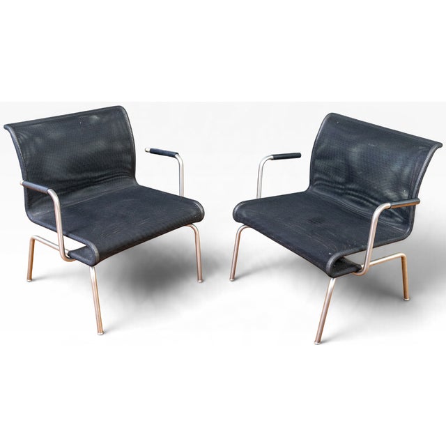 2000 - 2009 Pair of Keilhauer Net Lounge Armchairs by Eoos in Black Mesh and Tubular Steel For Sale - Image 5 of 16
