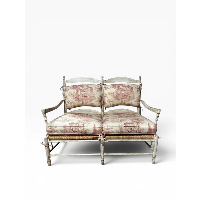 1990s 1990s Sam Moore French Country Toile Cotton Upholstery Fabric Settee For Sale - Image 5 of 12