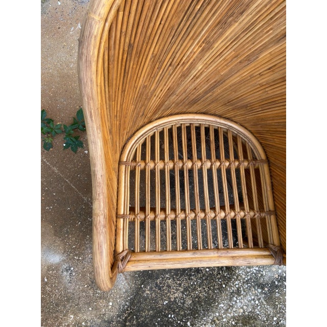 Mid 20th Century Stunning Split Reed + Rattan Barrel Club or Lounge Chair | Hollywood Regency to Mid Century Modern in a Gabriela Crespi For Sale - Image 5 of 11