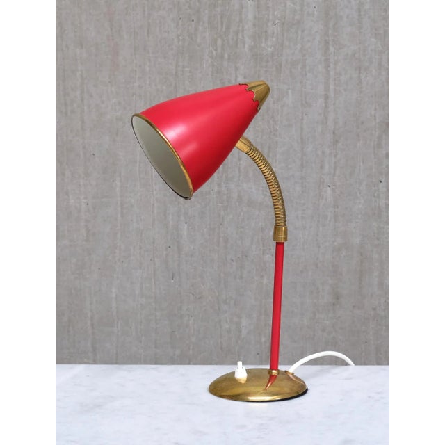Gold Vintage Norwegian Adjustable Table Lamps in Red Metal and Brass, 1960s, Set of 2 For Sale - Image 8 of 17
