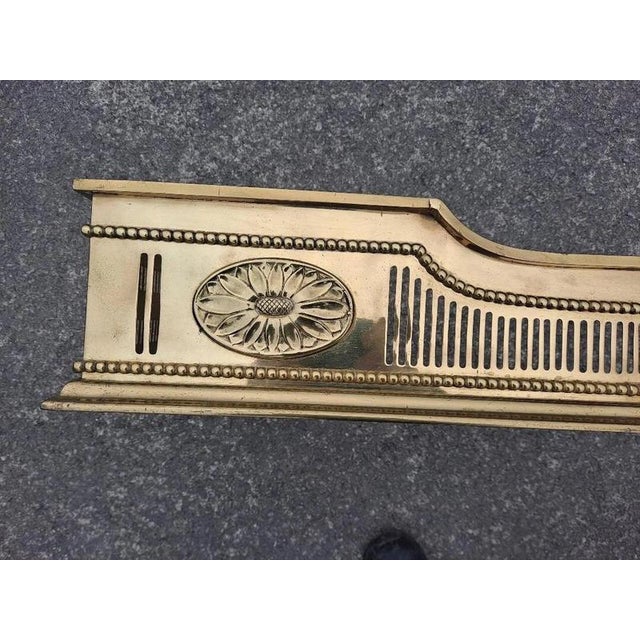 Antique Regency Pierced Brass Fireplace Fender with Floral Rosettes For Sale - Image 18 of 18