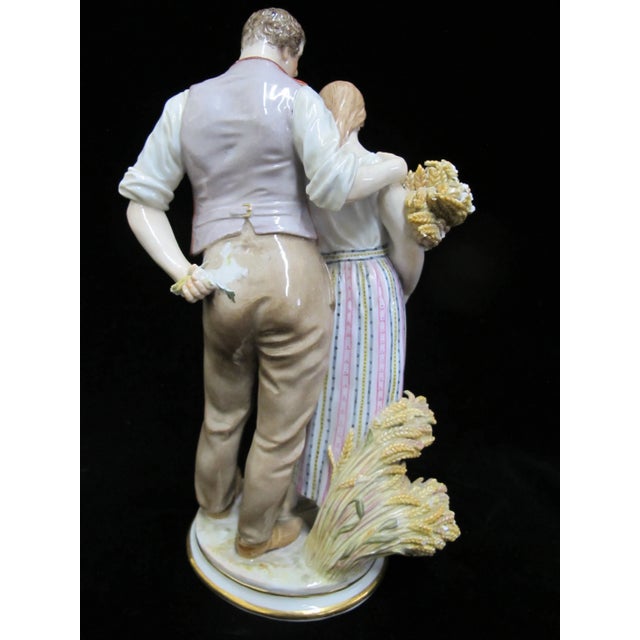 Red Antique 19thc Meissen Gustave Deloye Porcelain Harvest Peasant Couple Figurine For Sale - Image 8 of 9