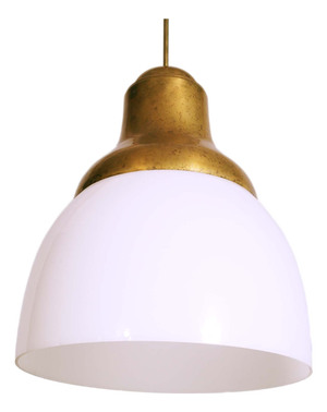 Italian Brass Murano Lattimo Glass Pendant by Luigi Caccia Dominioni for Azucena, 1950s
