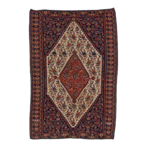 Blue Vintage Senneh Wool Rug With Medallon Motif