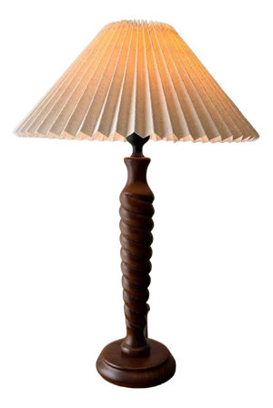 Sculptural Wooden Table Lamp with Pleated Lampshade