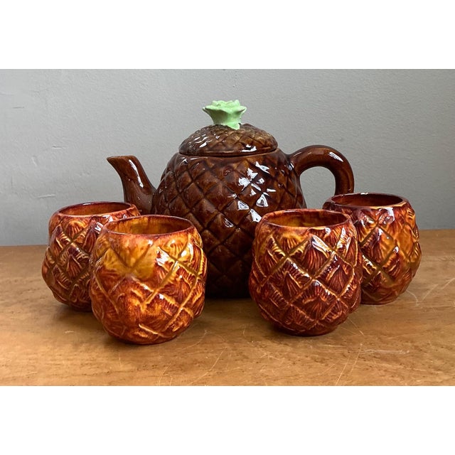 Vintage Pineapple Ceramic Teapot and Mugs Set For Sale - Image 12 of 13