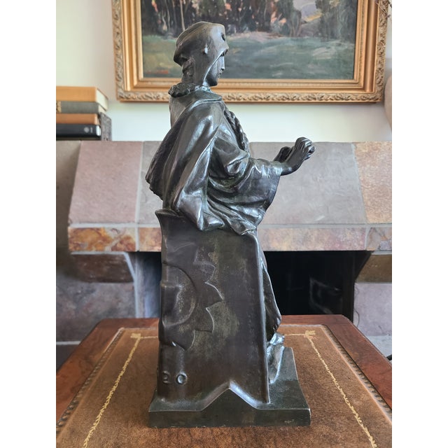 Antique 19th Century Bronze Statue Sculpture Medieval Figure Holding Scrolls For Sale - Image 11 of 18