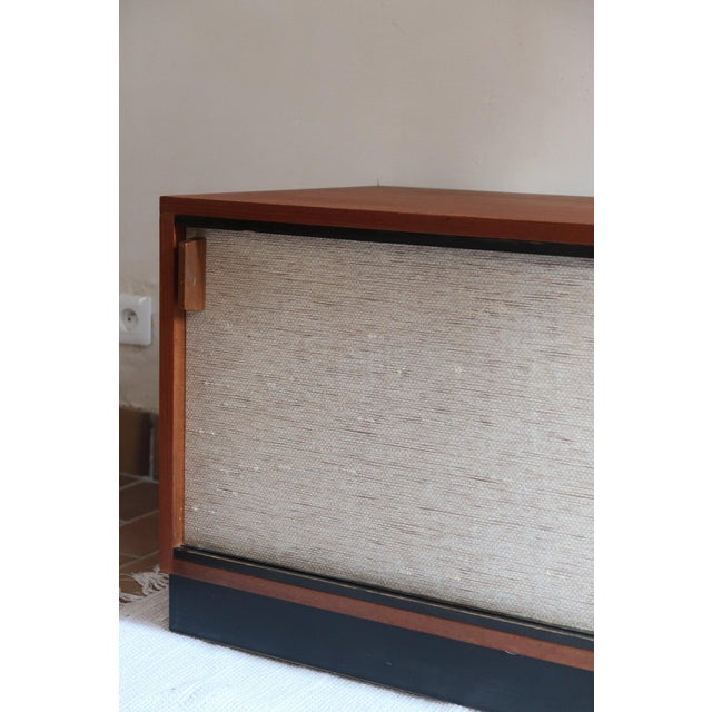 Wood Low Teak Sideboard with Sliding Canvas Doors, 1960s For Sale - Image 7 of 18