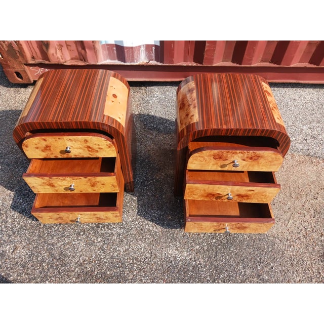 Late 20th Century Art Deco Bentwood 3 Drawer Nightstands, Pair For Sale - Image 4 of 6