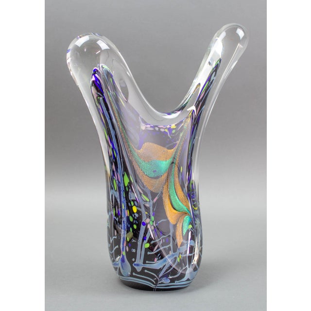 Glass Rollin Karg 1999 Signed Dichroic Multi-Color Blown Art Glass Sculpture Large For Sale - Image 7 of 12