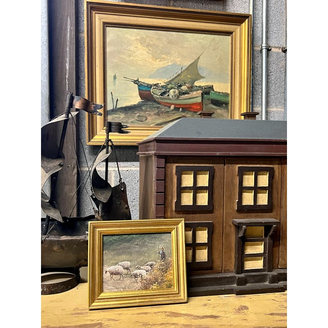 Gold Vintage Mini Selection Painting of Shepherdess and Sheep For Sale - Image 8 of 11