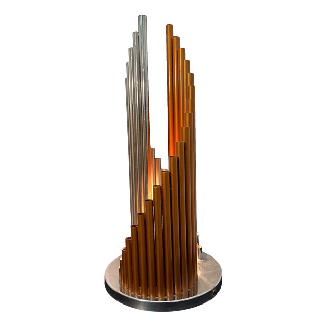 Vintage Table Lamp with Organ Pipes in Chrome and Copper, 1970s For Sale