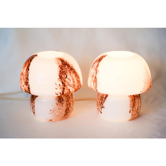 Vintage White and Brown Mushroom Table Lamps by Doria from Doria Leuchten, 1970s, Set of 2, in Very Good conditions....