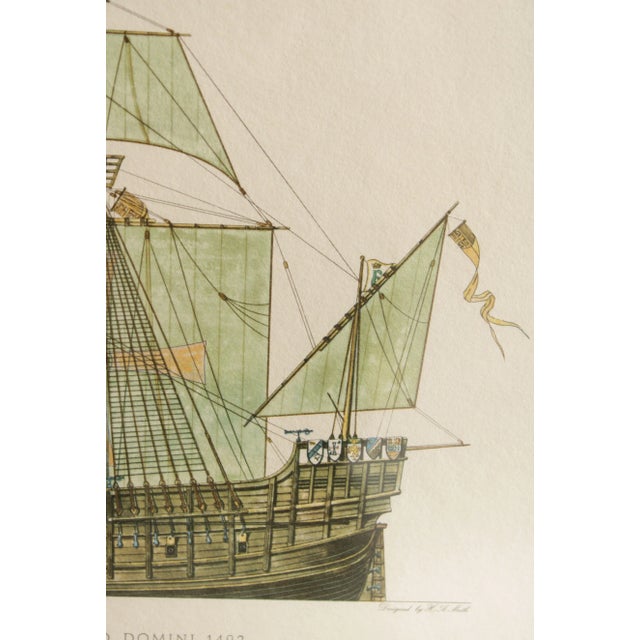 Vintage Santa Maria Anno Domini Maritime Lithograph Print For Sale - Image 9 of 13
