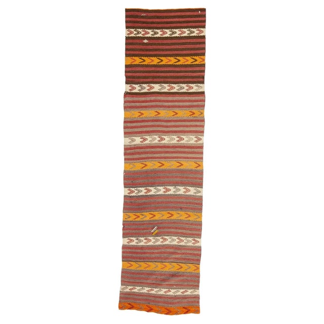 Textile Striped Vintage Turkish Kilim Runner For Sale - Image 7 of 7