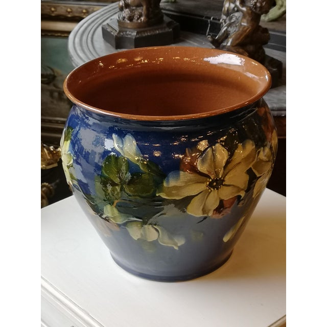 Blue Ceramic Planter and Stand, Set of 2 For Sale - Image 10 of 12