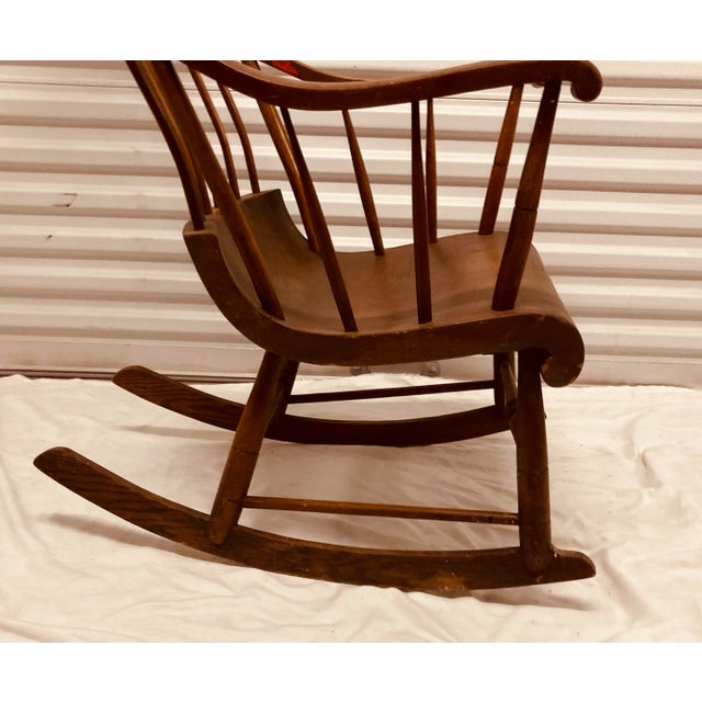 Classic Antique Primitive American Mahagony Spindle Back Rocking Chair For Sale - Image 10 of 10
