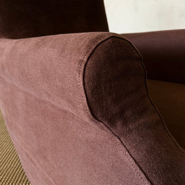 Regent Chair Slip Covered in Belgian Linen- Dark Rust For Sale In Los Angeles - Image 6 of 10