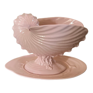 Wedgwood Porcelain Centerpiece - Pink Nautilus Sea Shell Compote Tureen With Clam Shell Under Tray