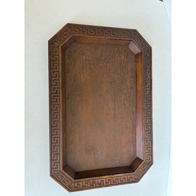 Brown Vintage Mid Century Modern Faux Bois Greek Key Serving Tray For Sale - Image 8 of 11