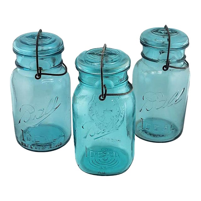 Vintage Ideal Ball Mason Jars With Wired Lid - Set of 3 For Sale