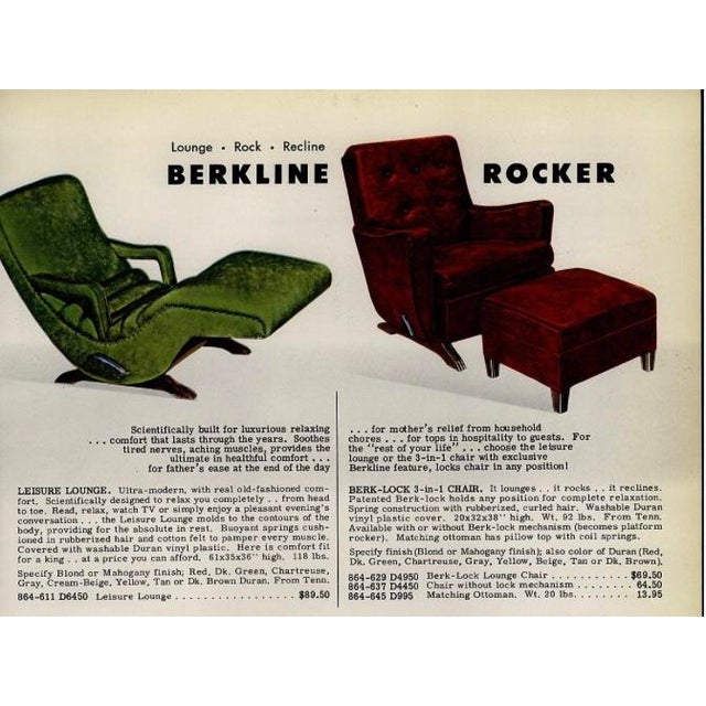 1954 Berkline "Leisure Lounge" Chaise Recliner - Patented Berk-Lock Mechanism For Sale - Image 4 of 7