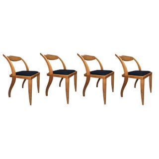 Dining Chairs in Walnut & Cotton, Set of 4 For Sale